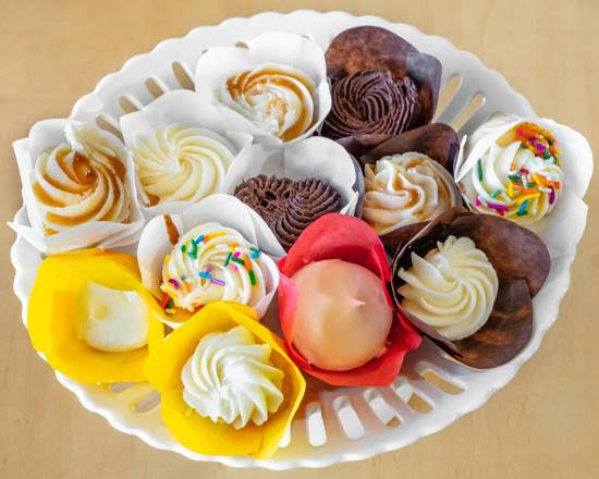 cupcake assortment on presentation platter